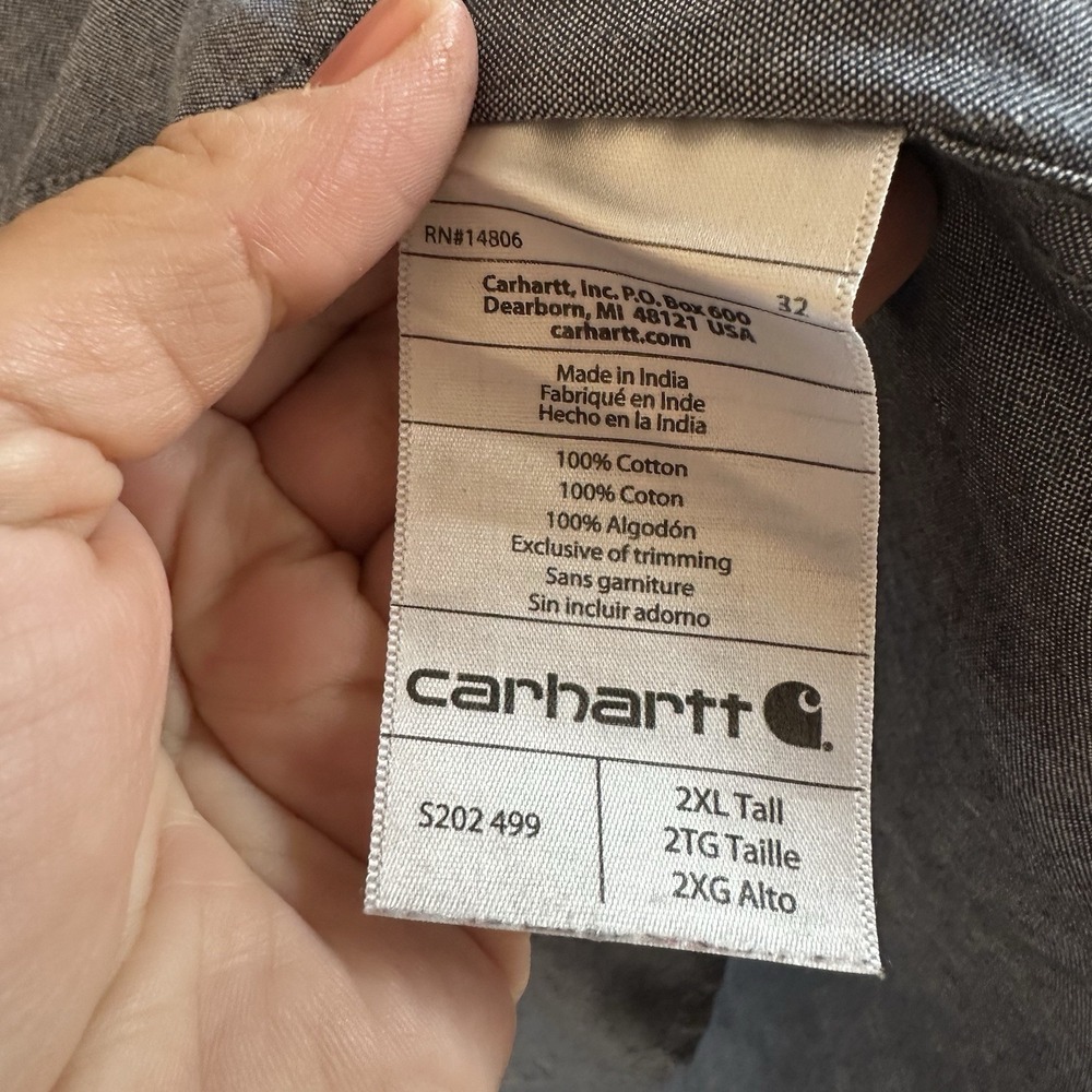 Mens Carhartt Button Shirt Blue Long Sleeve Shirt Relaxed Fit Blue Chambray 2XL - Picture 6 of 12